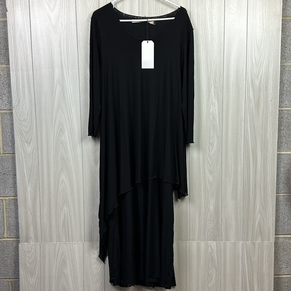 Cynthia Ashby Womens Dress Medium Black Long Sleeve Lagenlook‎ Mesh Asymmetrical